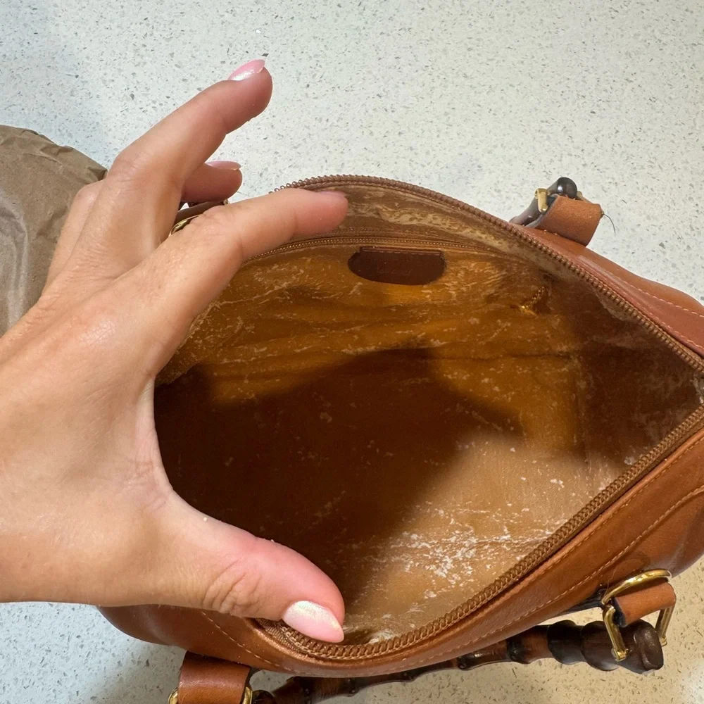 Gucci Authentic Vintage Bamboo Handle Bag - Brown Leather with COA - Picture 11 of 17